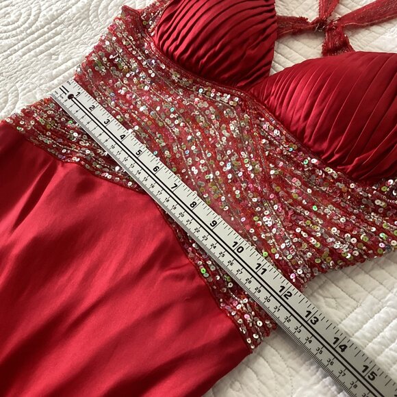 Jovani Red Sequin Embellished Satin 100% Silk Maxi Dress Gown Size 4 - Picture 12 of 16